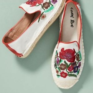 New Anthropologie Coral Blue Embroider Espadrilles